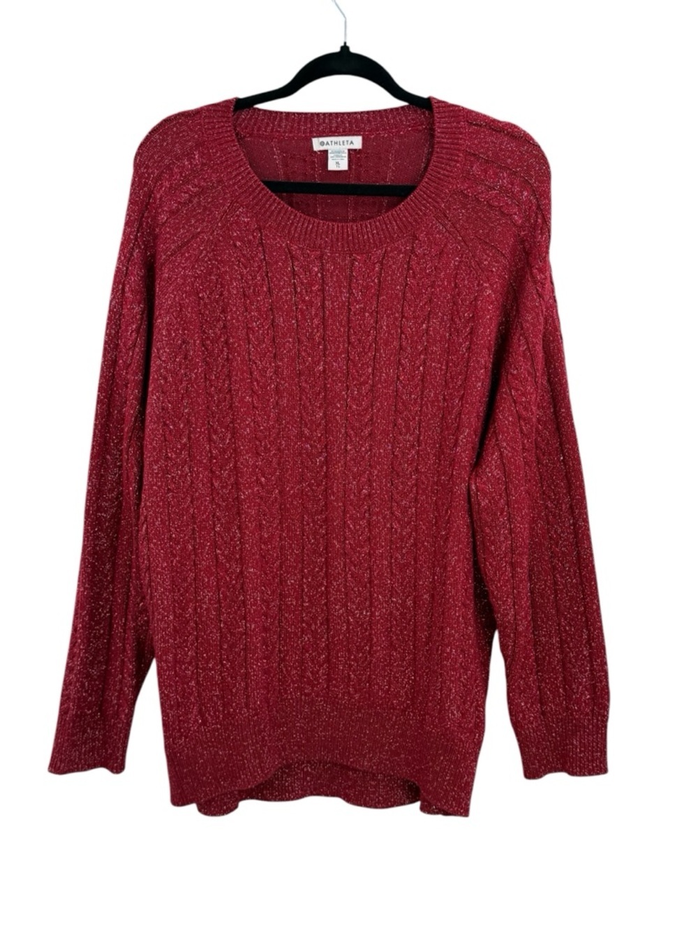 Athleta Crossroads Crew Sweater Red Metallic Cable Knit Cozy XL Holiday Luxe - Picture 5 of 14
